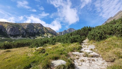 Furkotska Dolina in High Tatras in Slovakia. Valley in Tatra mountains. Mountain trail