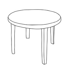 Black Vector outline illustration of a round plastic table isolated on a white background