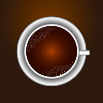 A cup of coffee on a saucer on a brown background