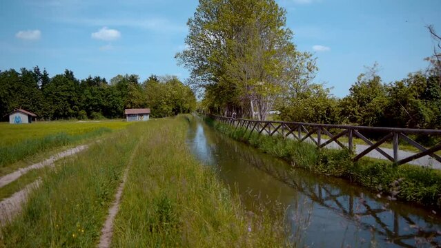 The longest artificial canal in Lombardy: Villoresi canal.