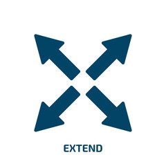 extend icon from geometry collection. Filled extend, button, arrow glyph icons isolated on white background. Black vector extend sign, symbol for web design and mobile apps