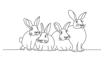 Group of funny rabbits.