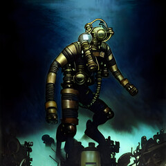 Obraz na płótnie Canvas An illustration of a futuristic diving suit