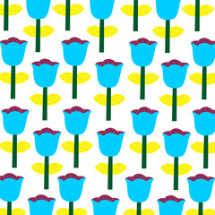 pattern abstract flower blue yellow leaves green stem