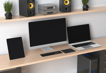 Desktop Computer Scene Mockup. 3D render