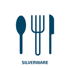 silverware icon from furniture & household collection. Filled silverware, spoon, kitchen glyph icons isolated on white background. Black vector silverware sign, symbol for web design and mobile apps