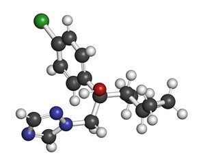Cyproconazole fungicide molecule, 3D rendering.