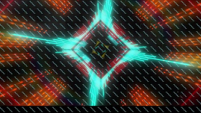 Animation of seon shapes on black background
