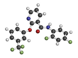 Diflufenican herbicide molecule, 3D rendering.
