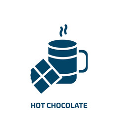hot chocolate icon from food collection. Filled hot chocolate, chocolate, cup glyph icons isolated on white background. Black vector hot chocolate sign, symbol for web design and mobile apps