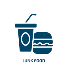 junk food icon from food collection. Filled junk food, food, junk glyph icons isolated on white background. Black vector junk food sign, symbol for web design and mobile apps