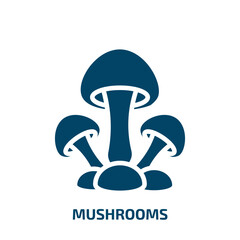 mushrooms icon from food collection. Filled mushrooms, mushroom, collection glyph icons isolated on white background. Black vector mushrooms sign, symbol for web design and mobile apps