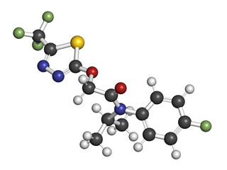 Flufenacet herbicide molecule, 3D rendering.