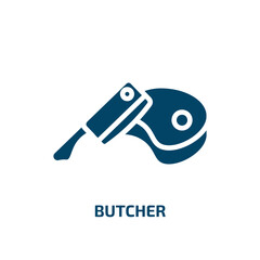 butcher icon from food collection. Filled butcher, food, meat glyph icons isolated on white background. Black vector butcher sign, symbol for web design and mobile apps