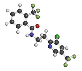 Fluopyram fungicide molecule, 3D rendering.