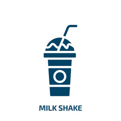 milk shake icon from food collection. Filled milk shake, shake, glass glyph icons isolated on white background. Black vector milk shake sign, symbol for web design and mobile apps