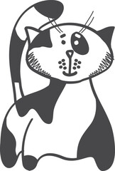 Doodle cat with black spots. Funny pet drawing