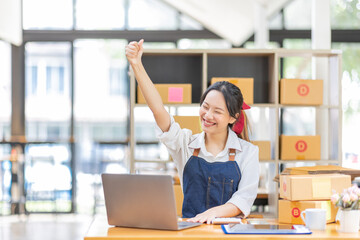 SME entrepreneur Small business entrepreneurs Online selling ideas,Happy Young Asian business owner...