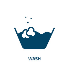 wash icon from cleaning collection. Filled wash, clean, care glyph icons isolated on white background. Black vector wash sign, symbol for web design and mobile apps