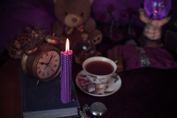 Magical attribute, witchcraft concept, Candle fire, Spells and other rituals 