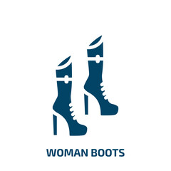 woman boots icon from fashion collection. Filled woman boots, fashion, collection glyph icons isolated on white background. Black vector woman boots sign, symbol for web design and mobile apps