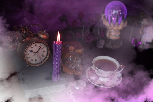 Magical attribute, witchcraft concept, Candle fire, Spells and other rituals 