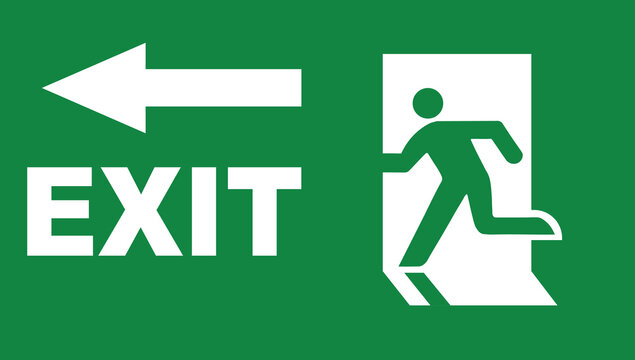 Exit Emergency green symbol sign. Fire exit green symbol sign. 