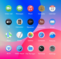 Round icons for web and mobile applications set. Desktop icon pack. Premium smartphone app shortcuts. Customize theme. Vector illustration.