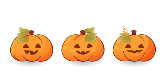 Set of Halloween isolated elements. Cute Halloween pumpkins  for your Halloween background, postcard, poster, invite, advertising.