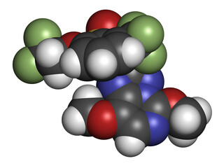 Penoxsulam herbicide molecule, 3D rendering.