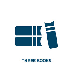 three books icon from education collection. Filled three books, education, school glyph icons isolated on white background. Black vector three books sign, symbol for web design and mobile apps