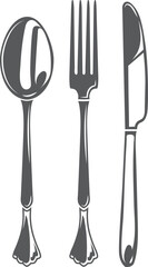 Cutlery set. Dinner table tools black icon
