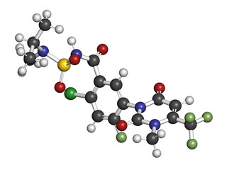 Saflufenacil herbicide molecule, 3D rendering.