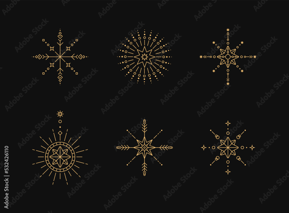 Wall mural snowflake line art. abstract minimal boho linear symbols. celestial mystic element. vector line art 