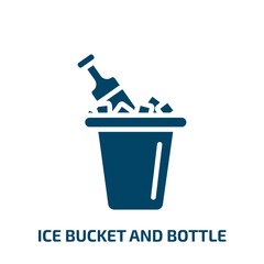 ice bucket and bottle icon from drinks collection. Filled ice bucket and bottle, bottle, beverage glyph icons isolated on white background. Black vector ice bucket and bottle sign, symbol for web