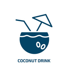 coconut drink icon from drinks collection. Filled coconut drink, beverage, alcohol glyph icons isolated on white background. Black vector coconut drink sign, symbol for web design and mobile apps