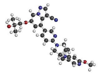 Selpercatinib cancer drug molecule, 3D rendering.