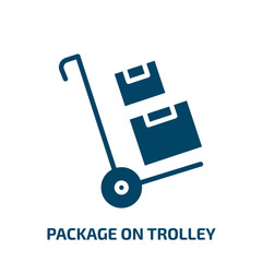 package on trolley icon from delivery and logistic collection. Filled package on trolley, package, trolley glyph icons isolated on white background. Black vector package on trolley sign, symbol for