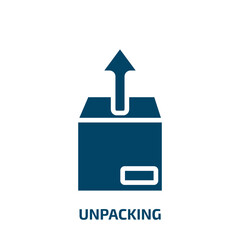 unpacking icon from delivery and logistic collection. Filled unpacking, box, delivery glyph icons isolated on white background. Black vector unpacking sign, symbol for web design and mobile apps