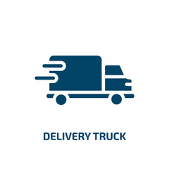 delivery truck icon from delivery and logistic collection. Filled delivery truck, shipping, cargo glyph icons isolated on white background. Black vector delivery truck sign, symbol for web design and