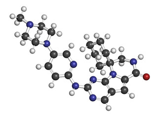Trilaciclib cancer drug molecule, 3D rendering.