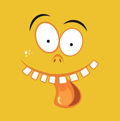 Crazy face expression. Funny monster square portrait