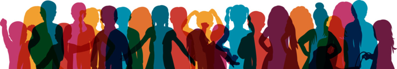 children portrait colorful silhouette boys and girls isolated vector