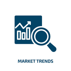 market trends icon from cryptocurrency collection. Filled market trends, graph, chart glyph icons isolated on white background. Black vector market trends sign, symbol for web design and mobile apps