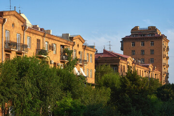 Fototapeta na wymiar Residential houses in Yerevan city, Armenia