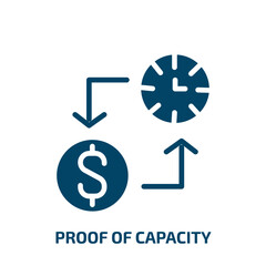 proof of capacity icon from cryptocurrency collection. Filled proof of capacity, proof, work glyph icons isolated on white background. Black vector proof of capacity sign, symbol for web design and
