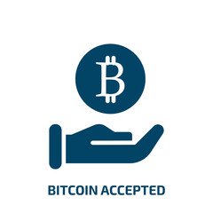 bitcoin accepted icon from cryptocurrency collection. Filled bitcoin accepted, bitcoin, crypto glyph icons isolated on white background. Black vector bitcoin accepted sign, symbol for web design and