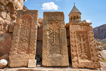 Old carved khachkars in armenian church