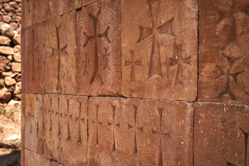 Christian cross carved in the wall of Noravank monastery, Armenia
