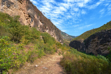 Fototapeta na wymiar Trail in the gorge of the Vorotan River near Tatev, Armenia